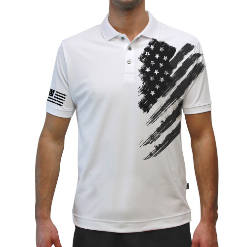 Mens USA Patriot Heroes Golf Shirt - Black Brush Stroke