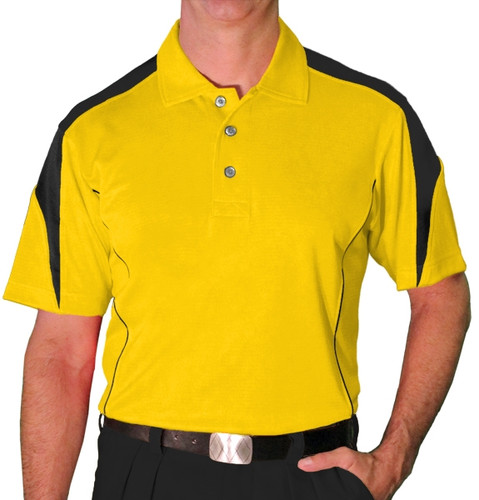 Mens Sports Microfiber Duel Tone Caddie Yellow and Black Shirt Front