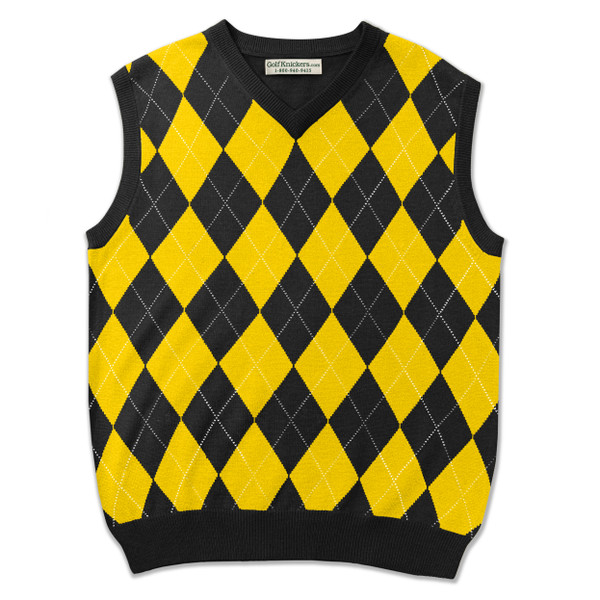 Argyle Golf Sweater Vest | Black/Yellow | Mens