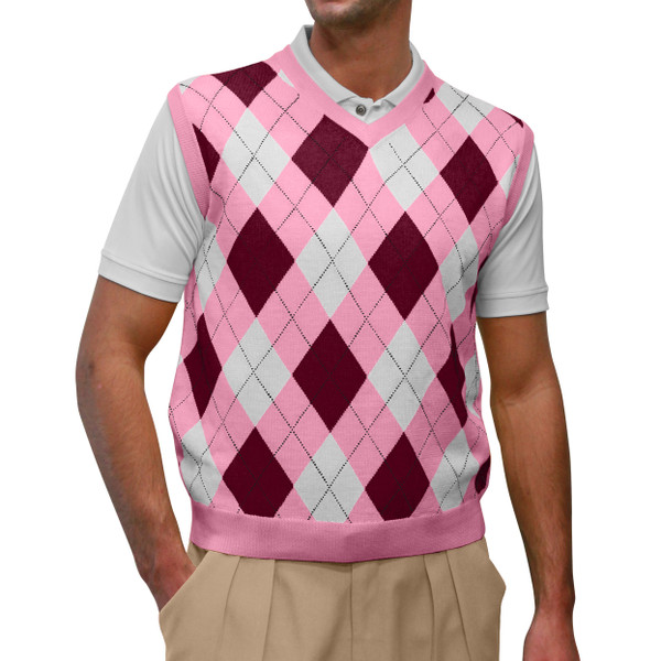 Argyle Sweater Vest - Mens Pink/Maroon/White