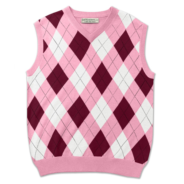 Argyle Golf Sweater Vest | Pink/Maroon/White | Mens