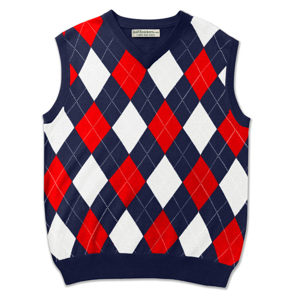 Argyle Golf Sweater Vest | Navy/Red/White | Mens