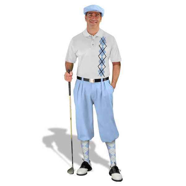 Golf Knickers - 'Par 3' Mens Argyle Heaven White/Light Blue Outfit