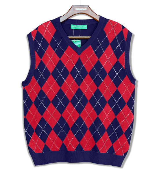 Argyle Golf Sweater Vest | Pink/Maroon/White | Mens