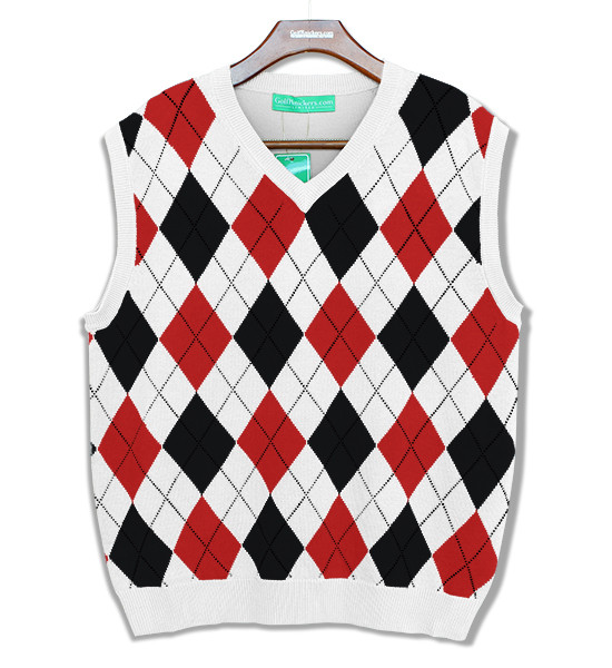 Argyle Golf Sweater Vest | Red/White | Mens