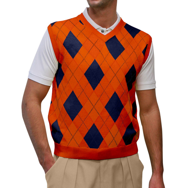Argyle Sweater Vest - Signature Series - Mens Orange and Navy