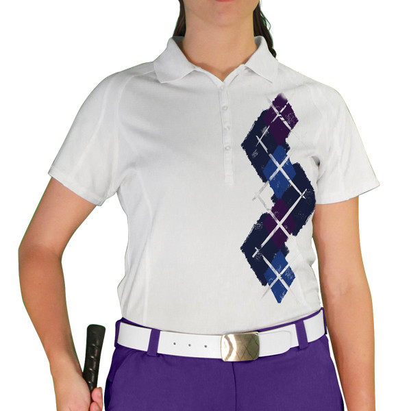 Ladies Argyle Paradise Golf Shirt - 6N: Navy/Royal/Purple
