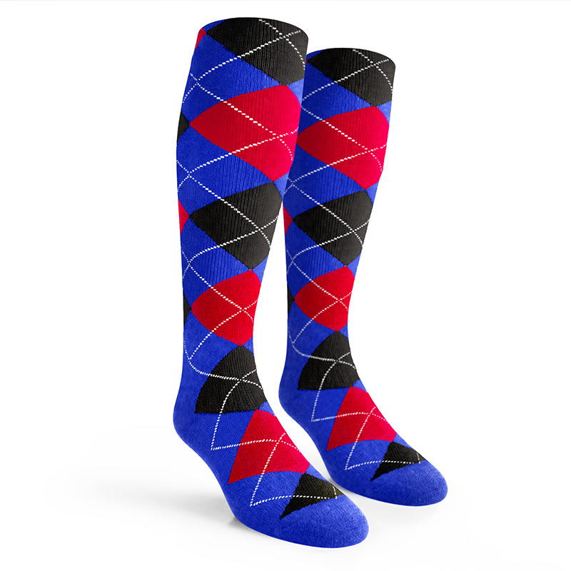 Argyle Socks - Ladies Over-the-Calf - 5J: Royal/Red/Black
