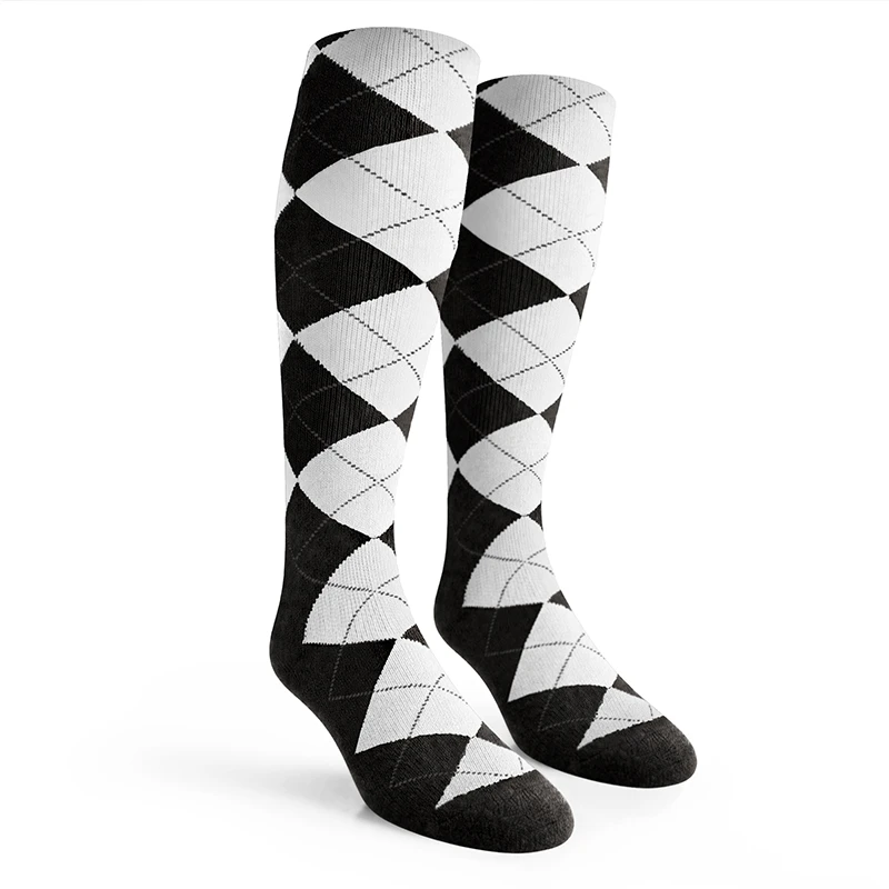 Argyle Socks - Mens Over-the-Calf - L: Black/White