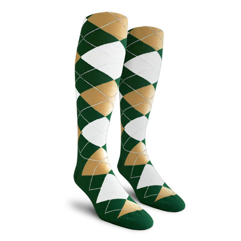 Mens Over the Calf Argyle Socks Dark Green, Khaki and White