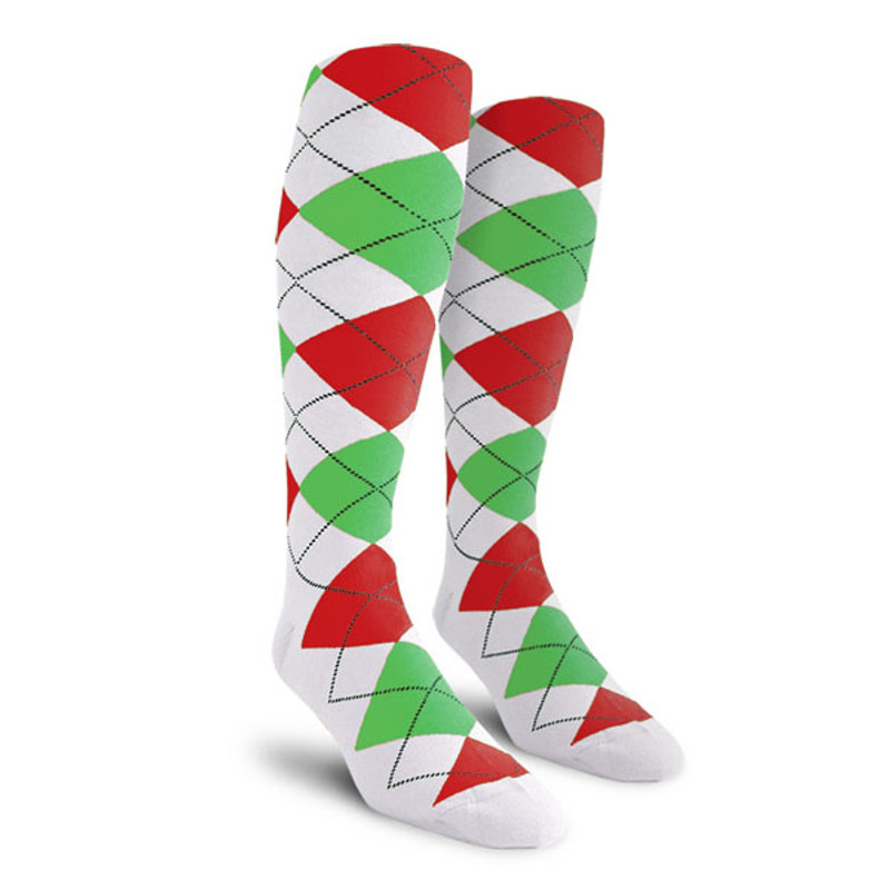 Youth Over the Calf Argyle Socks White, Lime Green and Red