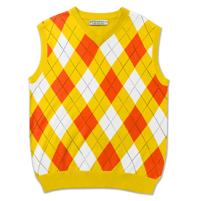 Argyle Golf Sweater Vest | Yellow/Orange/White | Mens