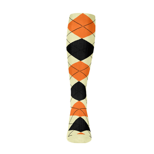 Mens Over the Calf Argyle Sock Natural, Black and Orange 360 View