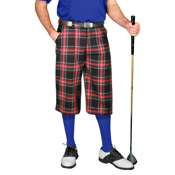 Golf Outfit - Mens Black Stewart Plaid Golf Knickers Royal Blue Shirt
