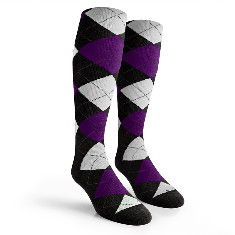 Argyle Socks - Mens Over-the-Calf - OOOO: Black/Purple/White