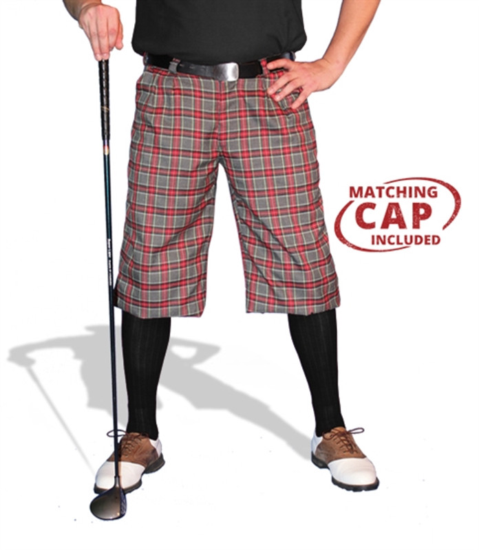 Mens Outdoor Sports Acadia Plaid Golf Knickers with Black Socks and Shirt