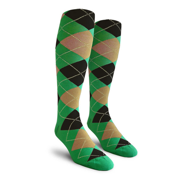 Mens Over the Calf Argyle Socks Lime, Khaki and Black