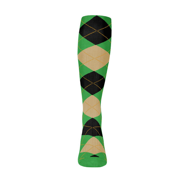 Mens Over the Calf Argyle Sock Lime, Khaki and Black 360 View
