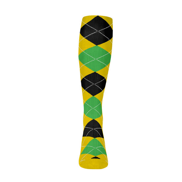 Ladies Over the Calf Argyle Sock Yellow, Lime Green and Black 360 View