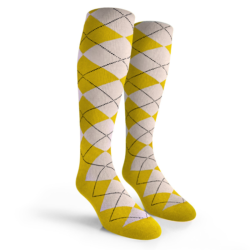 Argyle Socks - Mens Over-the-Calf - Z: Yellow/White