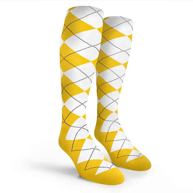Argyle Socks - Mens Over-the-Calf - Z: Yellow/White