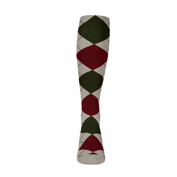 Ladies Over the Calf Argyle Sock Taupe, Maroon and Olive 360 View