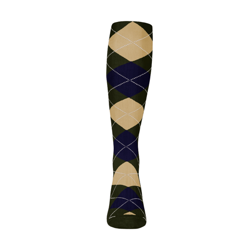 Ladies Over the Calf Argyle Sock Olive, Navy and Khaki 360 View
