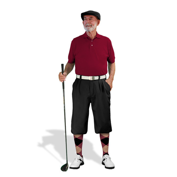 Mens Black, Maroon & Khaki Golf Outfit