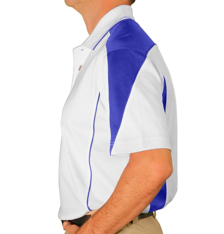 Mens Sports Microfiber Duel Tone Wedge White and Royal Blue Shirt Side