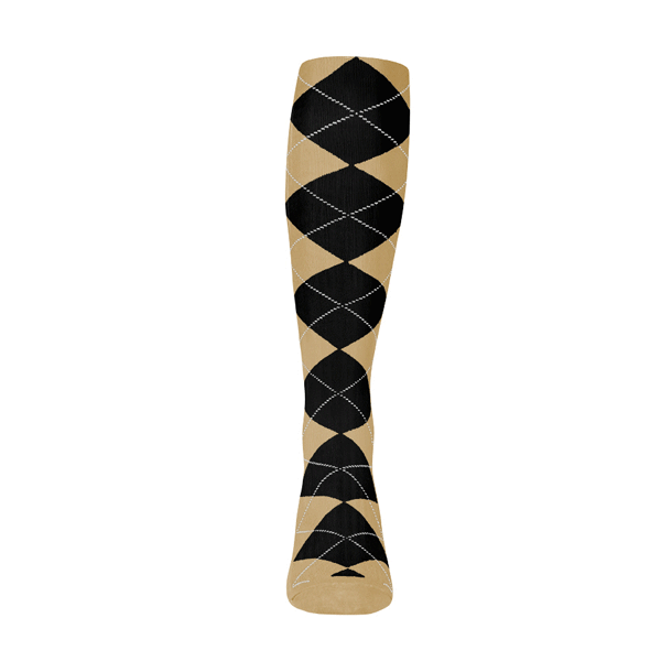 Mens Over the Calf Argyle Sock Khaki and Black 360 View