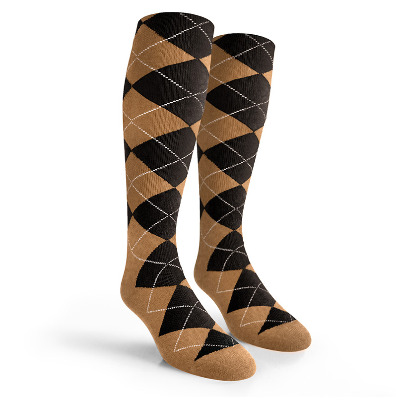 Argyle Socks - Mens Over-the-Calf - OO: Khaki/Black