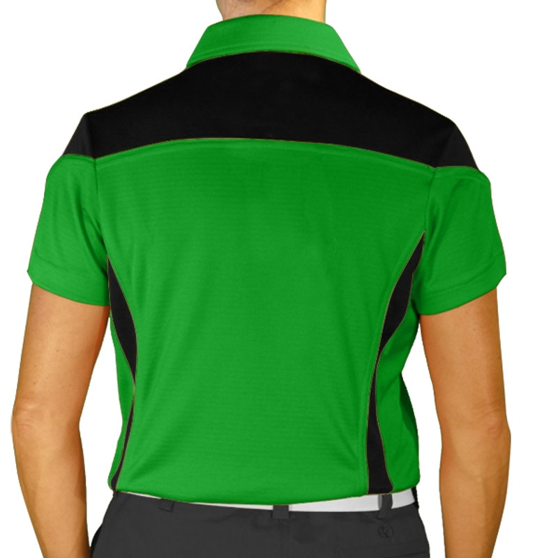 Ladies Sports Microfiber Duel Tone Caddie Lime Green and Black Shirt Back