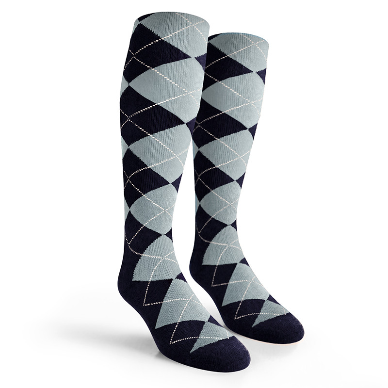 Argyle Socks - Mens Over-the-Calf - ZZ: Navy/Light Blue