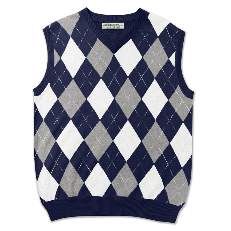 Argyle Golf Sweater Vest | Navy/Taupe/White | Mens