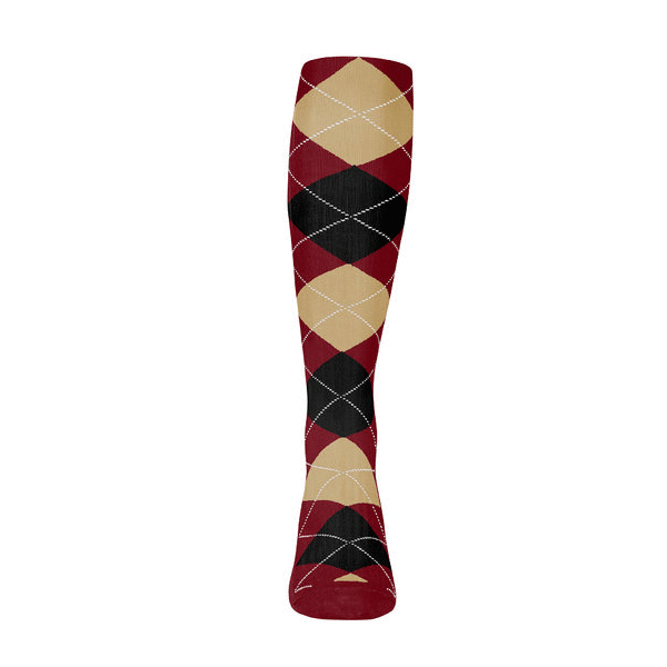 Mens Over the Calf Argyle Sock Maroon, Black and Khaki 360 View