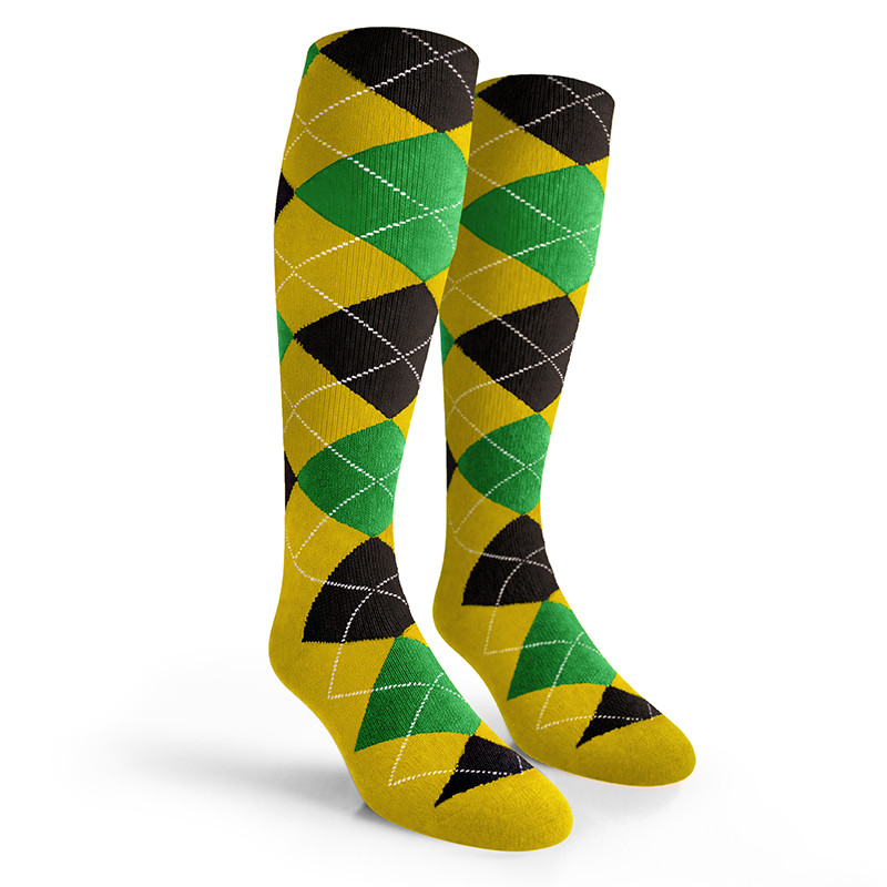 Argyle Socks - Mens Over-the-Calf - QQQ: Yellow/Lime/Black