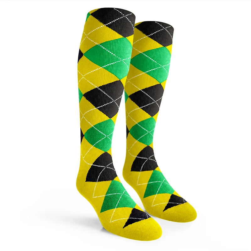 Argyle Socks - Mens Over-the-Calf - QQQ: Yellow/Lime/Black