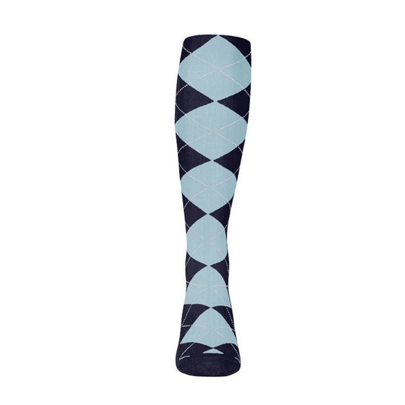 Ladies Over the Calf Argyle Sock Navy and Light Blue 360 View