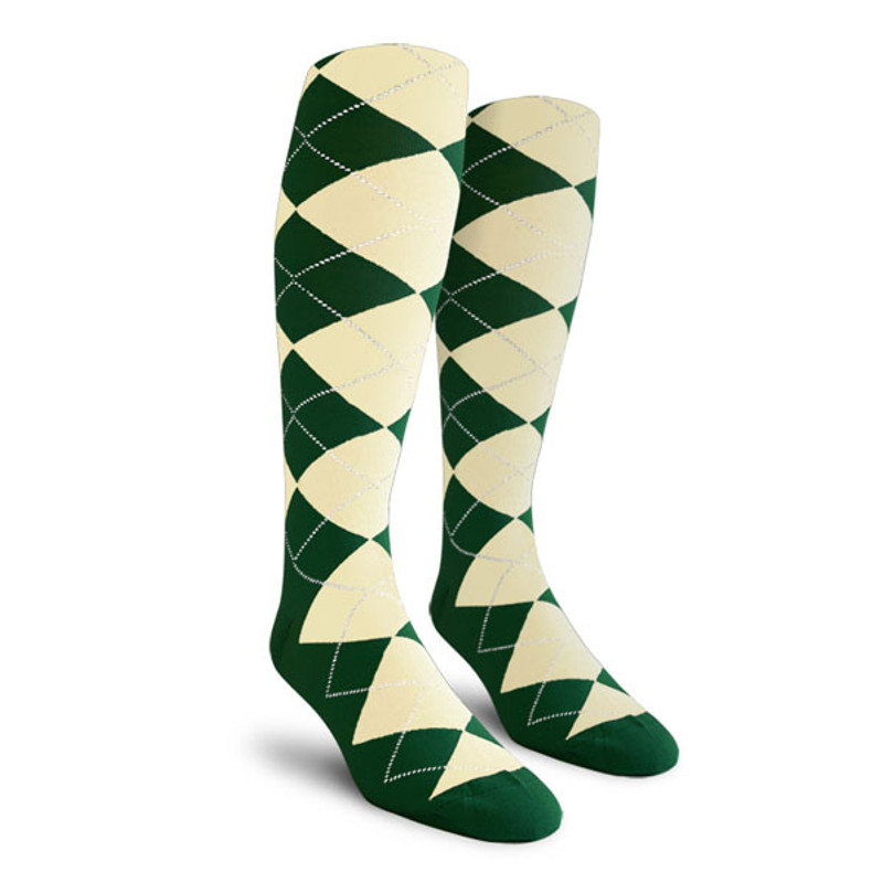Mens Over the Calf Argyle Socks Dark Green and Natural