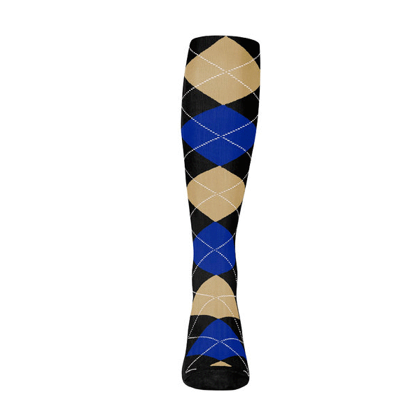 Youth Over the Calf Argyle Sock Black, Royal Blue and Khaki 360 View