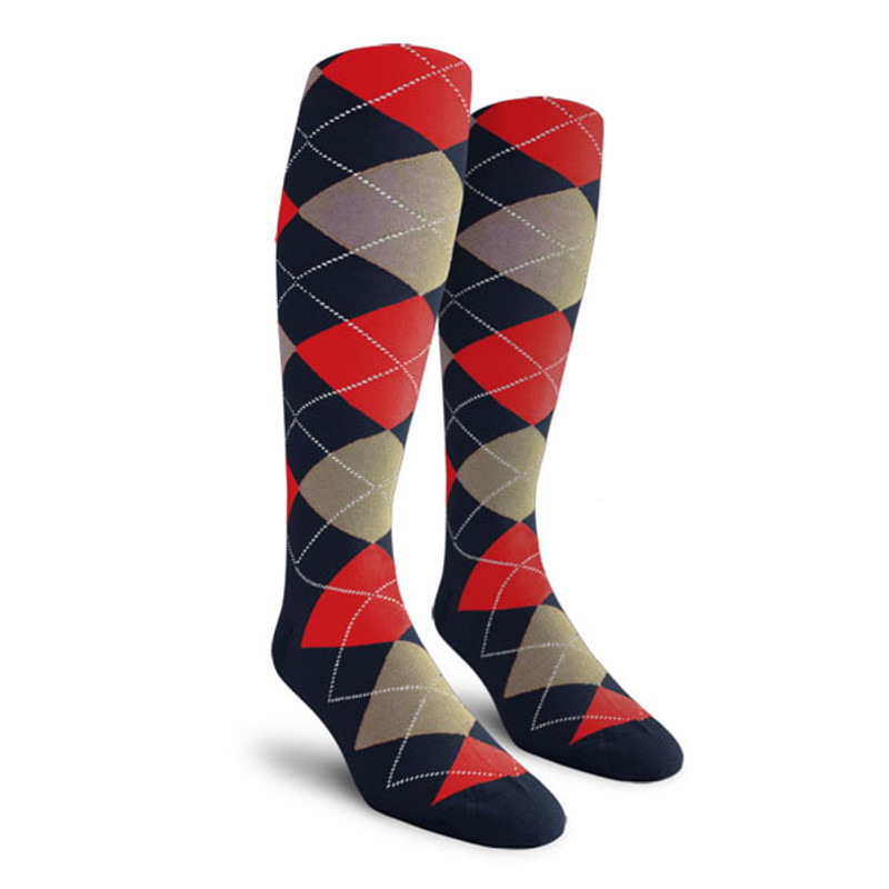 Ladies Over the Calf Argyle Socks Navy, Taupe and Red