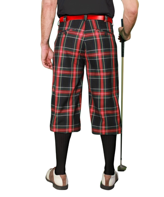 Mens Outdoor Sports Black Stewart Plaid Golf Knickers Back