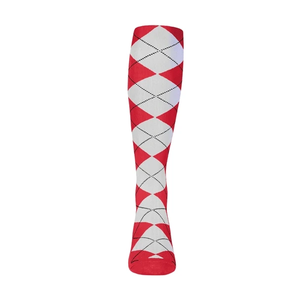 Mens Over the Calf Argyle Sock Red and White 360 View