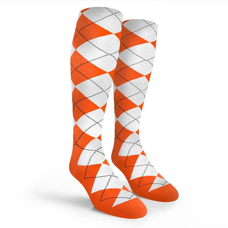 Argyle Socks - Mens Over-the-Calf - X: Orange/White