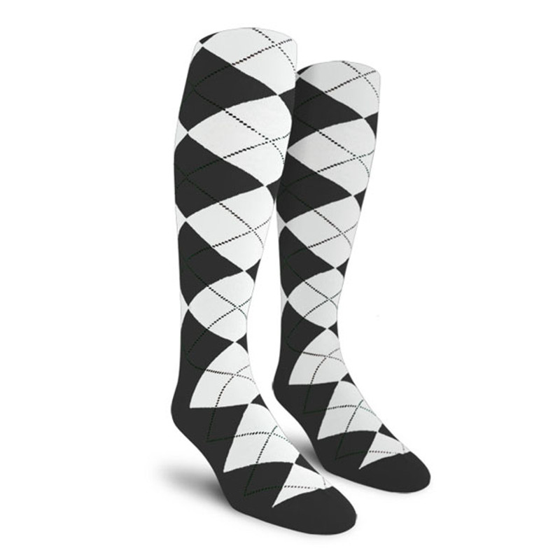 Mens Over the Calf Argyle Socks Charcoal and White