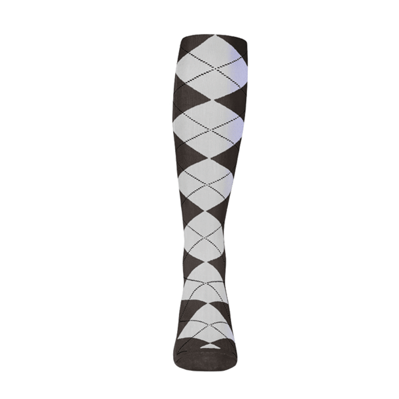 Mens Over the Calf Argyle Sock Charcoal and White 360 View
