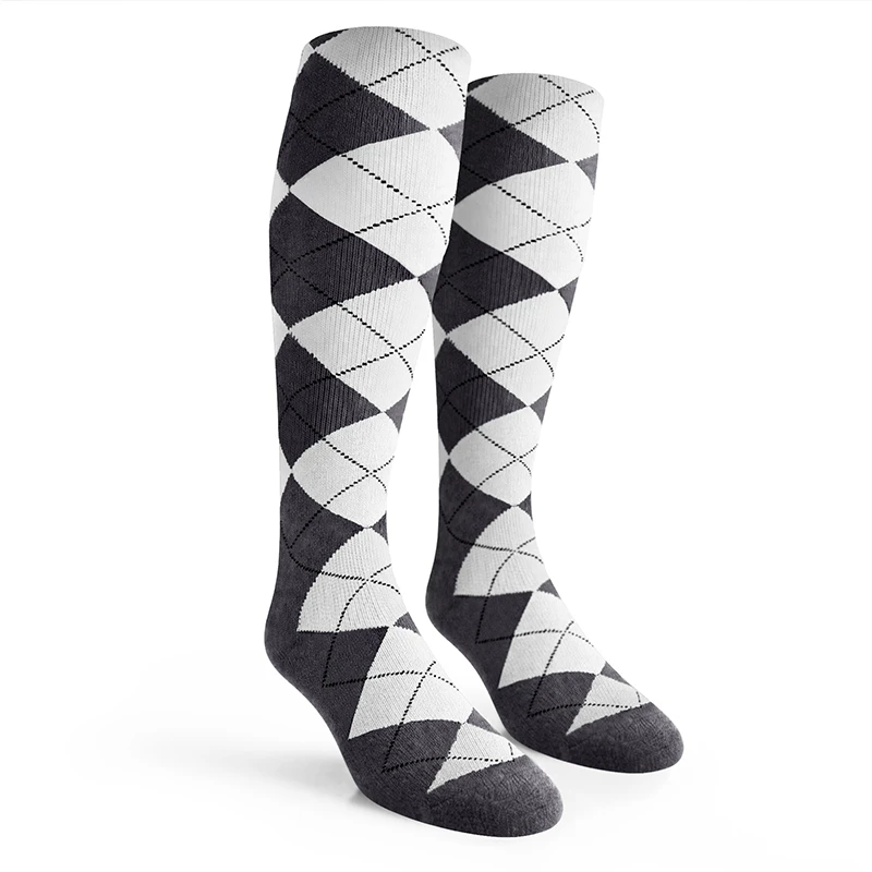 Argyle Socks - Mens Over-the-Calf - O: Charcoal/White