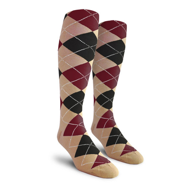 Mens Over the Calf Argyle Socks Khaki, Black and Maroon