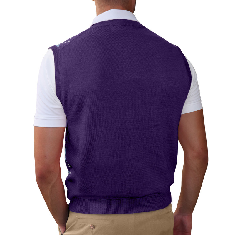 Argyle Sweater Vest - Mens Purple/Lt Blue/White