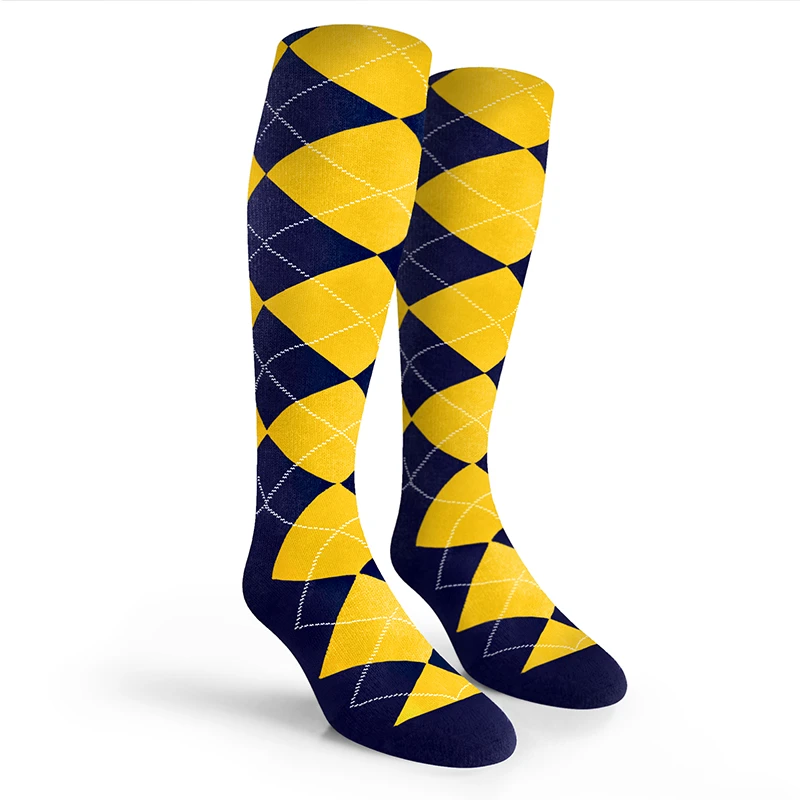Argyle Socks - Mens Over-the-Calf - I: Black/Yellow